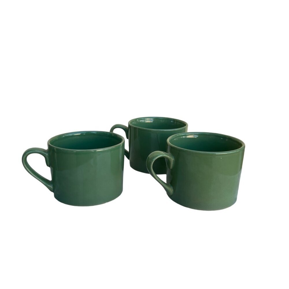 Vintage WCL Pottery MCM Green Coffee Mugs Set Of 3